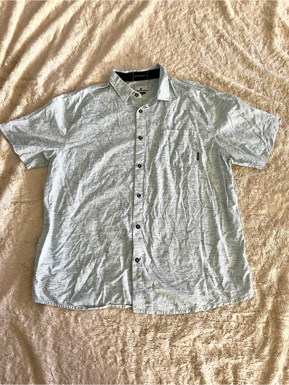 BAJA LLAMA Men's Blue & White Wave Print Casual Button Down Size XXL